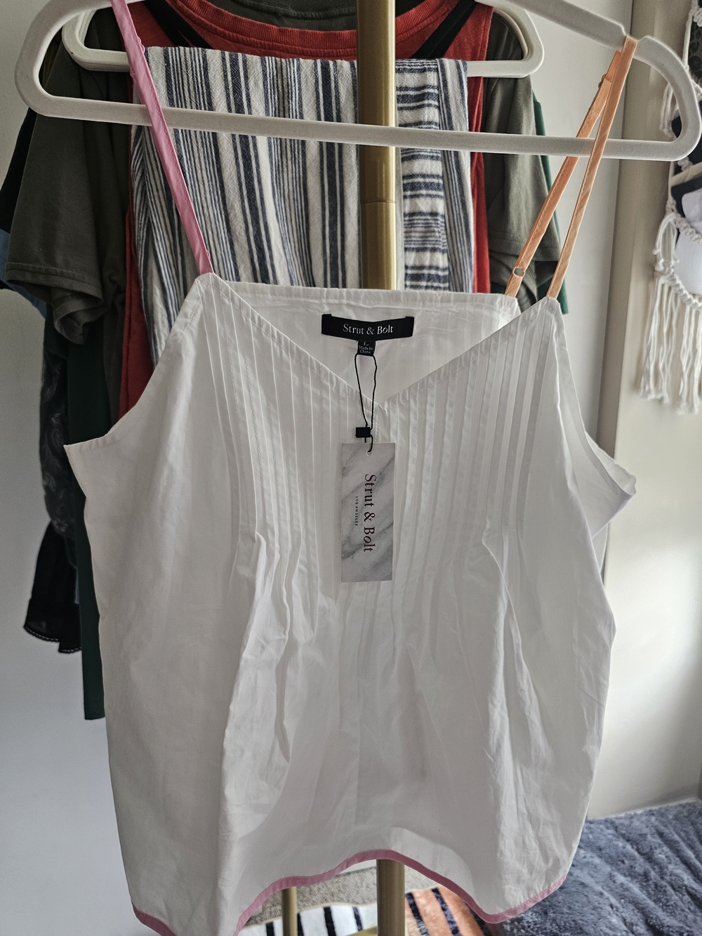White Camisole with Pink and Orange Contrast Straps - Picture 3 of 7